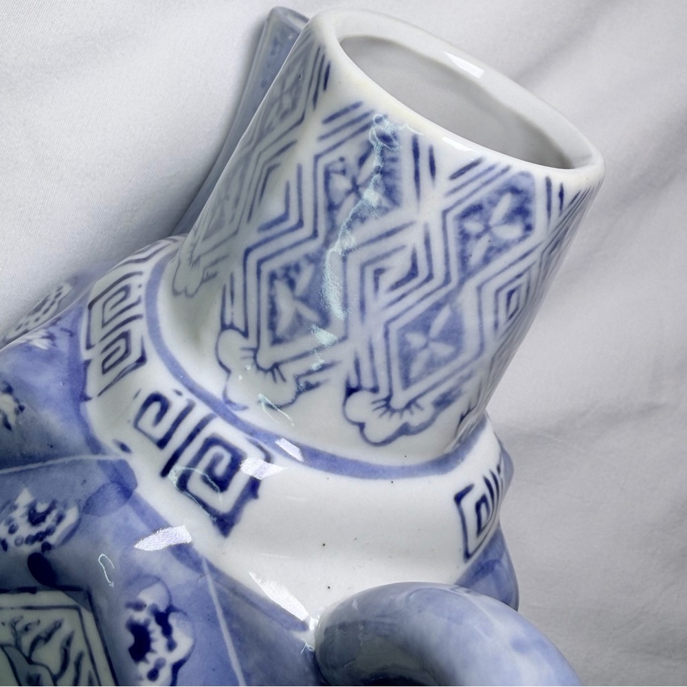 Vintage Chinese Blue White Porcelain Hexagonal Teapot Chinoiserie Collectible - Picture 9 of 15